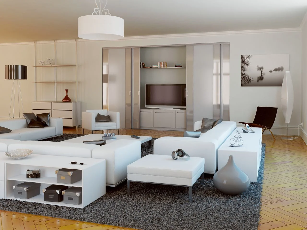 białe meble na wymiar do salonu